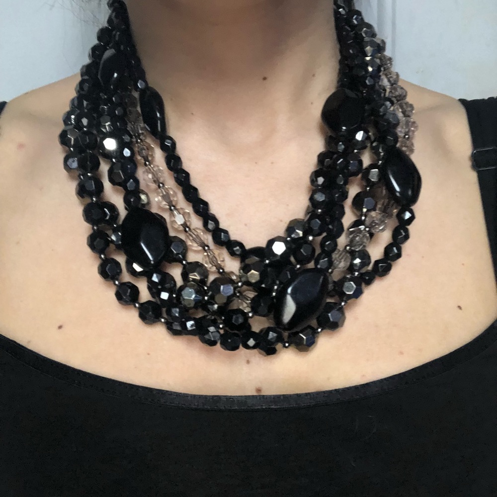 Black Beaded Statement Necklace